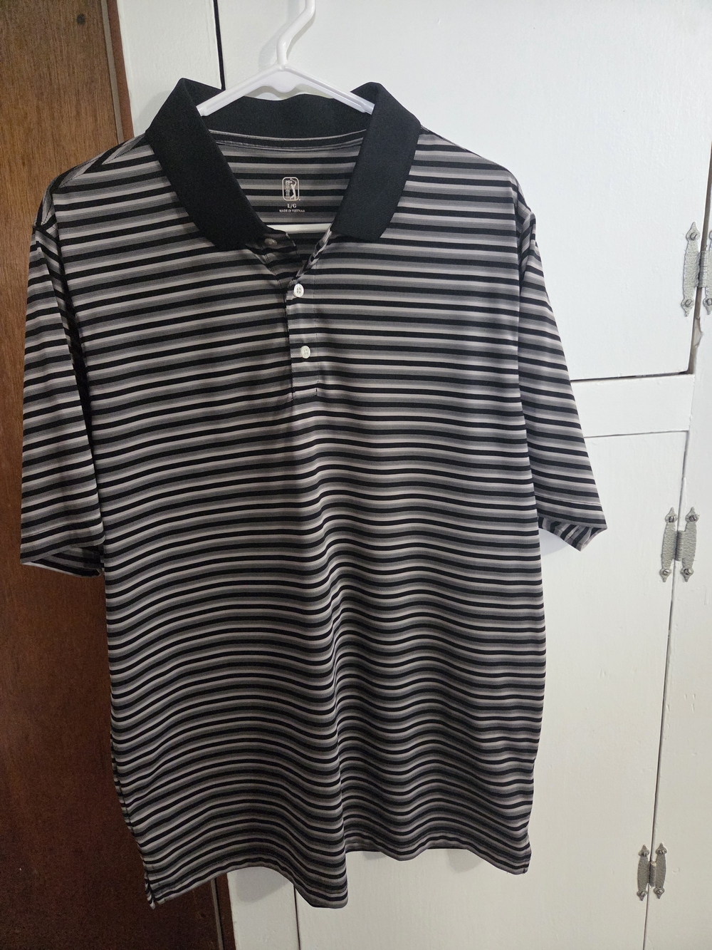PGA Tour Black and Gray Striped Polo